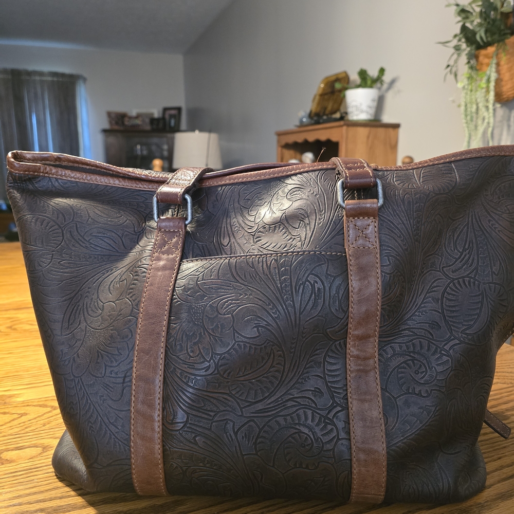 Elegant Brown Embossed Shoulder Bag
